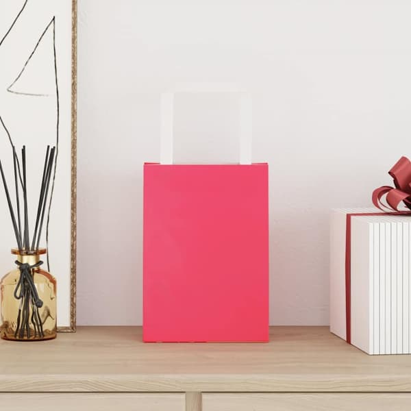 Kraftpapperspåsar 50 st med handtag rosa 15x8x21 cm
