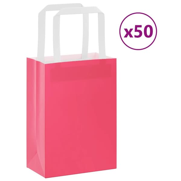 Kraftpapperspåsar 50 st med handtag rosa 15x8x21 cm