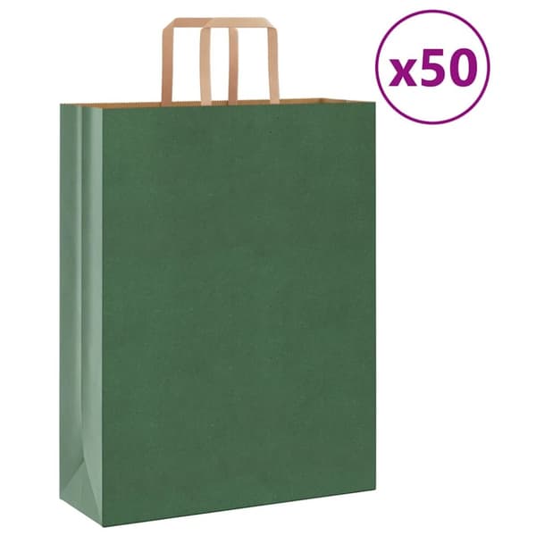 Kraftpapperspåsar 50 st med handtag grön 32x12x42 cm