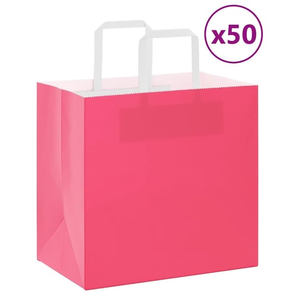 Kraftpapperspåsar 50 st med handtag rosa 26x17x25 cm