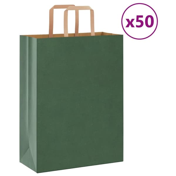 Kraftpapperspåsar 50 st med handtag grön 26x12x35 cm