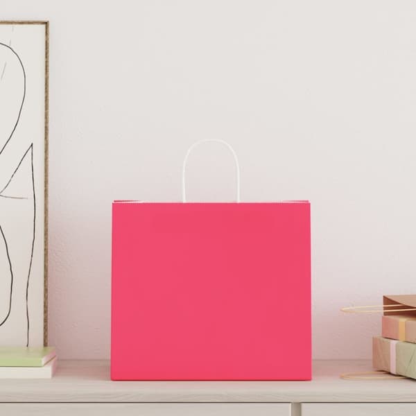 Kraftpapperspåsar 250 st med handtag rosa 32x22x28 cm
