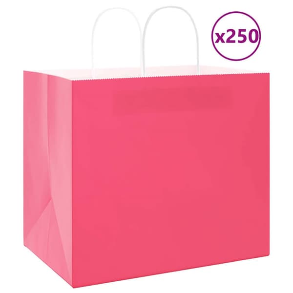 Kraftpapperspåsar 250 st med handtag rosa 32x22x28 cm