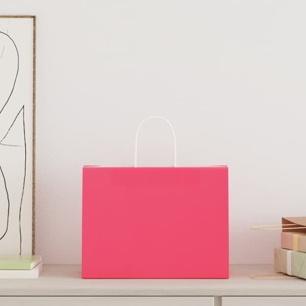 Kraftpapperspåsar 250 st med handtag rosa 32x17x25 cm