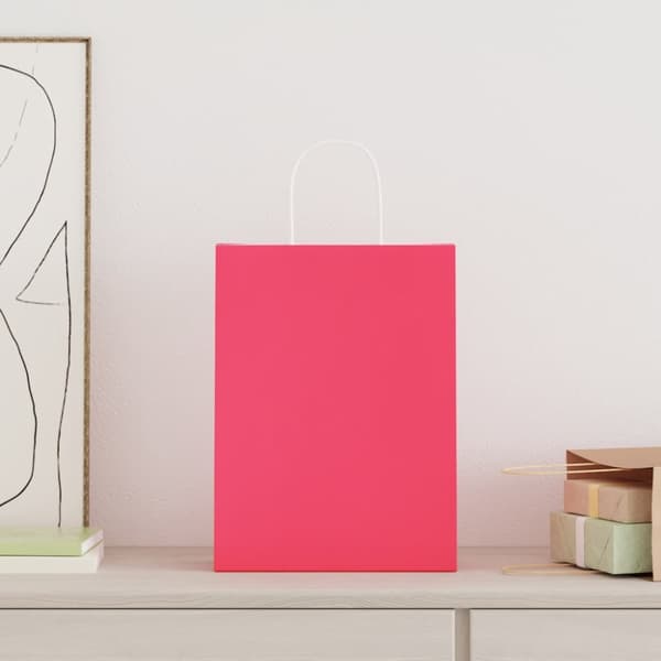 Kraftpapperspåsar 250 st med handtag rosa 26x12x35 cm
