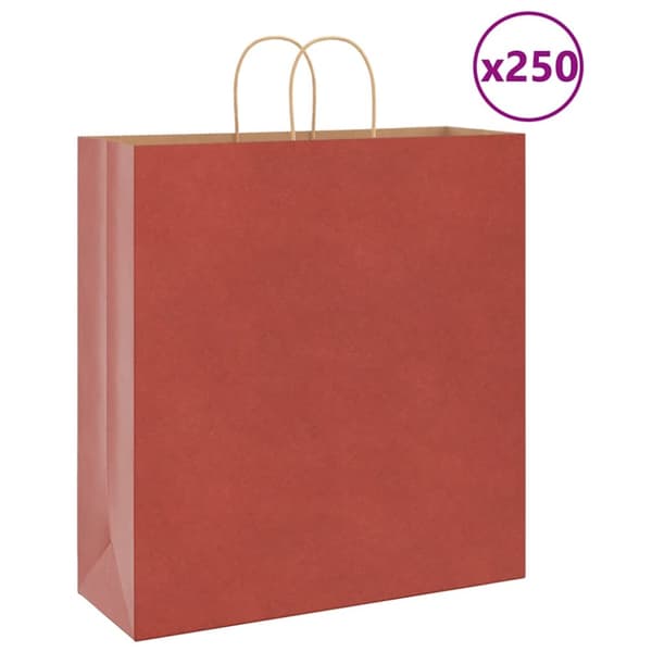Kraftpapperspåsar 250 st med handtag röd 45x17x48 cm