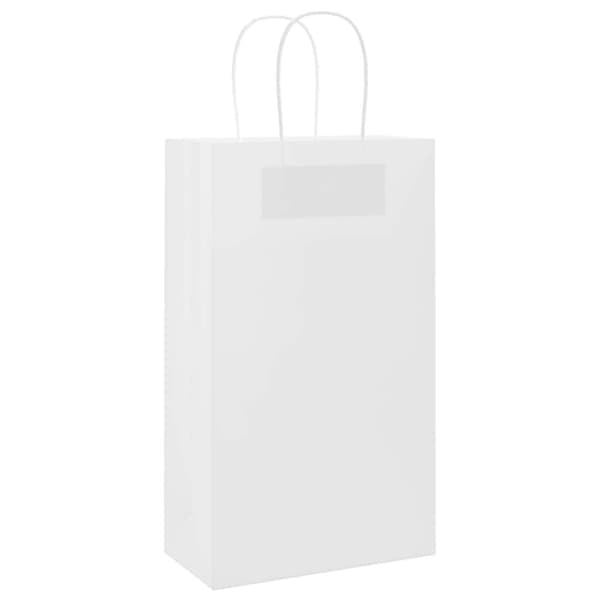vidaXL kraftpapirposer 50 stk. med håndtag 21x11x36 cm hvid