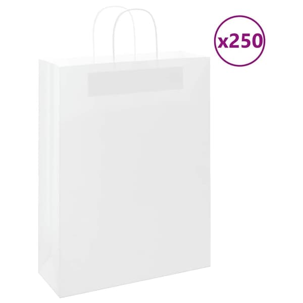 vidaXL kraftpapirposer 250 stk. med håndtag 32x12x42 cm hvid