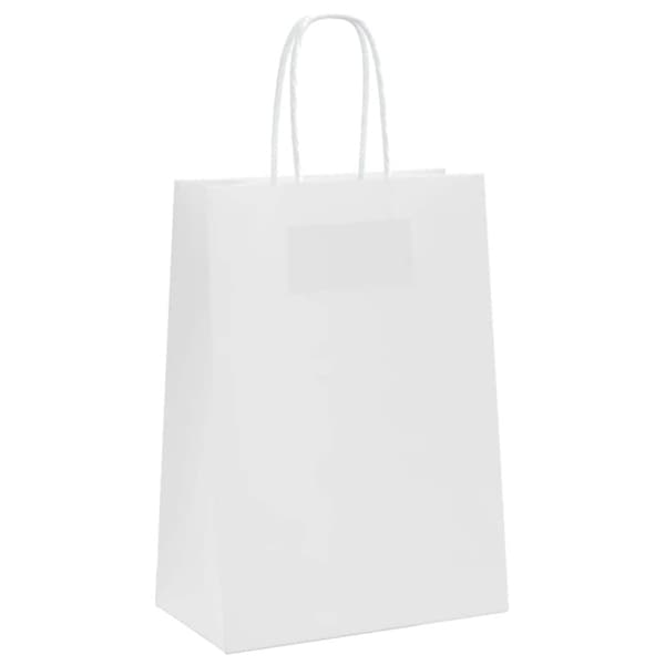 vidaXL kraftpapirposer 50 stk. med håndtag 15x8x21 cm hvid