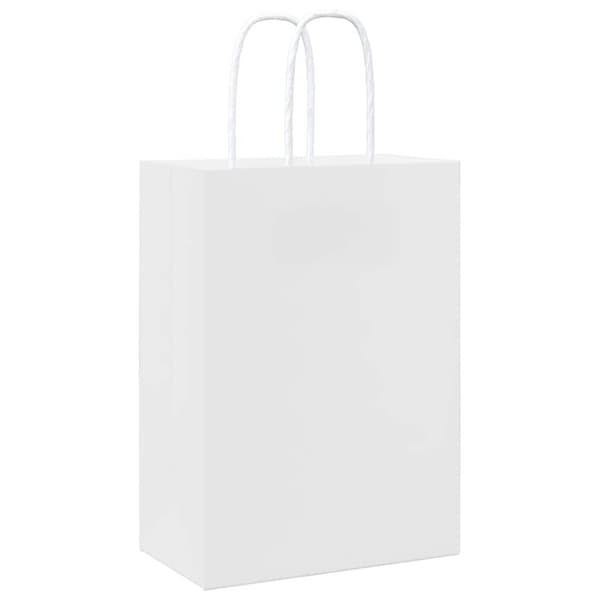 vidaXL kraftpapirposer 50 stk. med håndtag 15x8x21 cm hvid