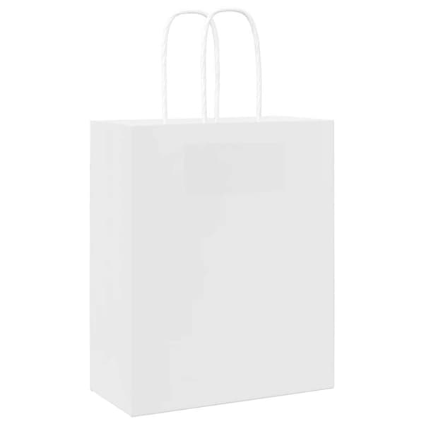 vidaXL kraftpapirposer 50 stk. med håndtag 18x8x22 cm hvid