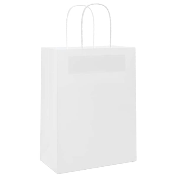 vidaXL Paperikassit 250 kpl kahvoilla valkoinen 21x11x28 cm