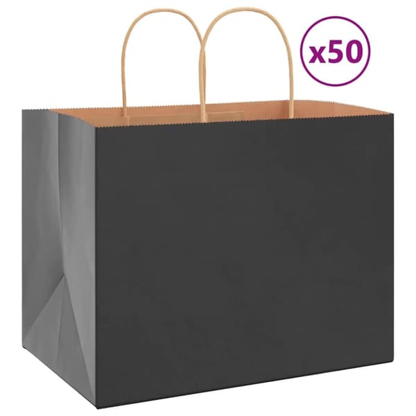 vidaXL kraftpapirposer 50 stk. med håndtag 32x22x24 cm sort