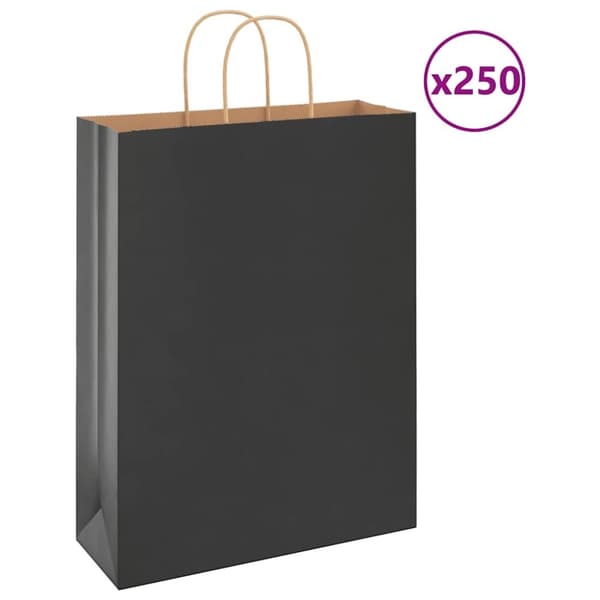vidaXL kraftpapirposer 250 stk. med håndtag 32x12x42 cm sort