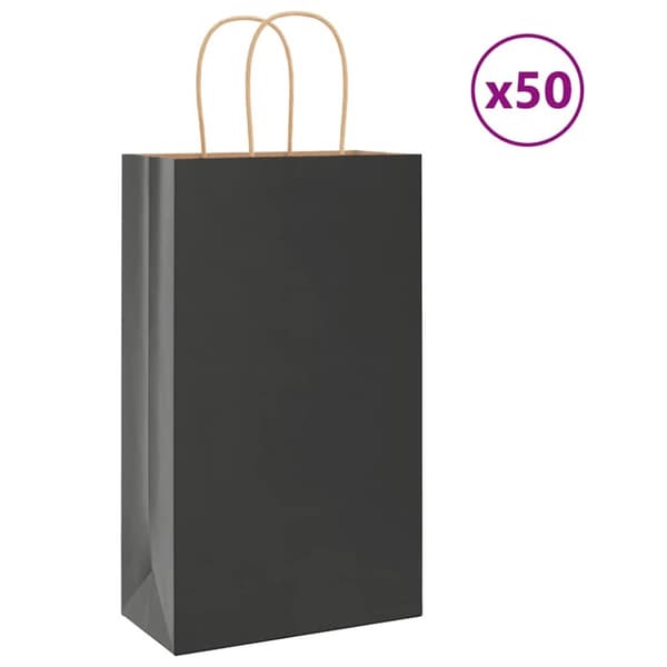 vidaXL Paperikassit 50 kpl kahvoilla musta 21x11x36 cm