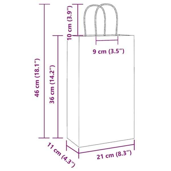 vidaXL Paperikassit 250 kpl kahvoilla musta 21x11x36 cm