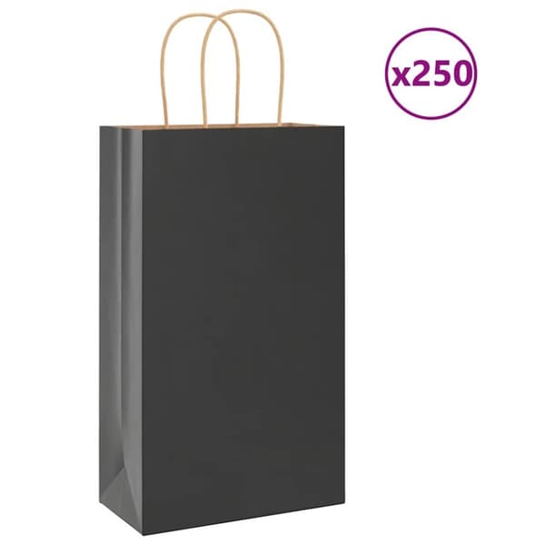 vidaXL kraftpapirposer 250 stk. med håndtag 21x11x36 cm sort