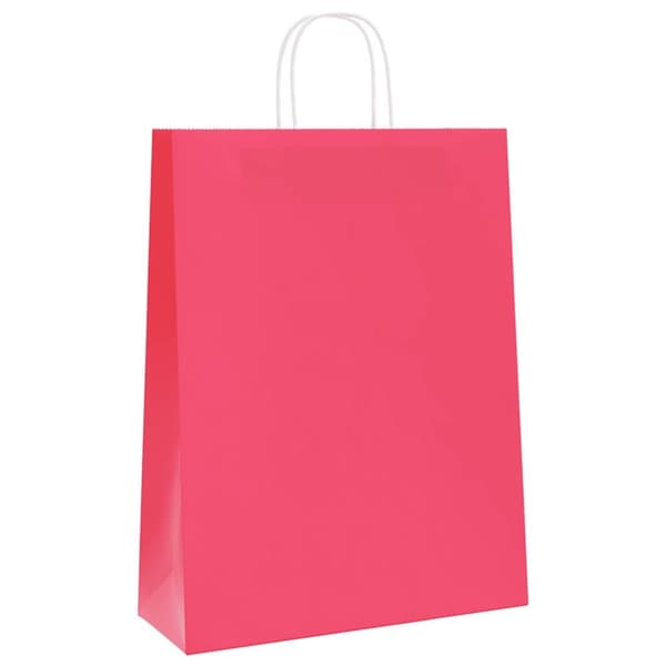 vidaXL kraftpapirposer 250 stk. med håndtag 32x12x42 cm lyserød