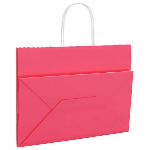 vidaXL kraftpapirposer 250 stk. med håndtag 32x17x25 cm lyserød
