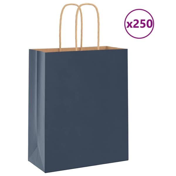 vidaXL kraftpapirposer 250 stk. med håndtag 18x8x22 cm blå