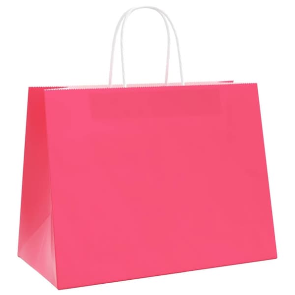 vidaXL kraftpapirposer 50 stk. med håndtag 32x17x25 cm lyserød