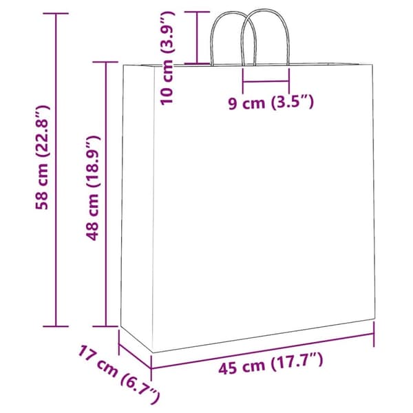 vidaXL Kraftpapperspåsar 50 st med handtag röd 45x17x48 cm