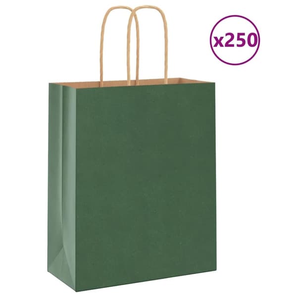 vidaXL Paperikassit 250 kpl kahvoilla vihreä 18x8x22 cm