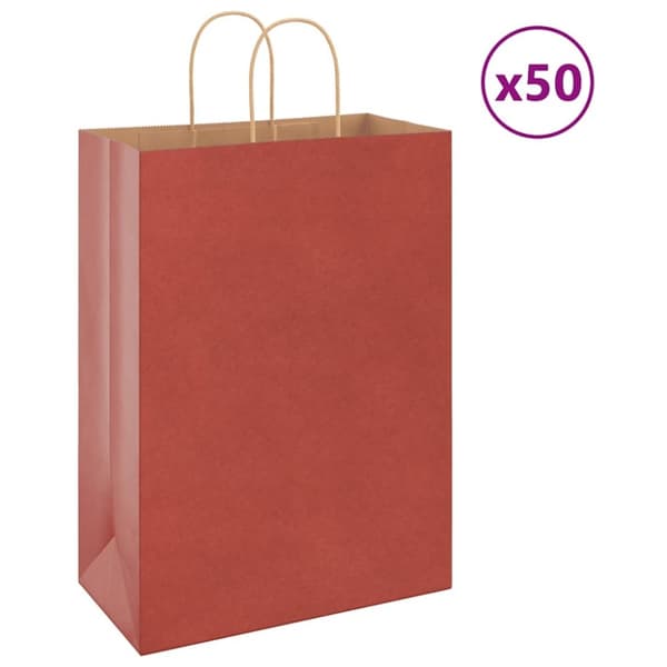 vidaXL kraftpapirposer 50 stk. med håndtag 32x17x44 cm rød