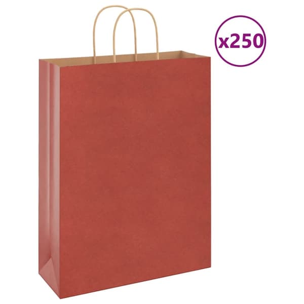 vidaXL kraftpapirposer 250 stk. med håndtag 32x12x42 cm rød
