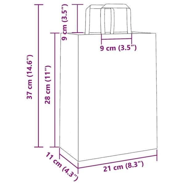vidaXL Kraftpapperspåsar 250 st med handtag brun 21x11x28 cm