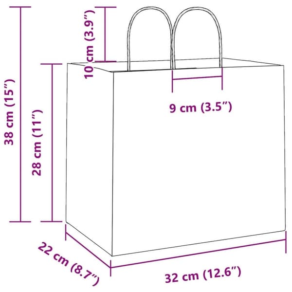 vidaXL kraftpapirposer 250 stk. med håndtag 32x22x28 cm rød