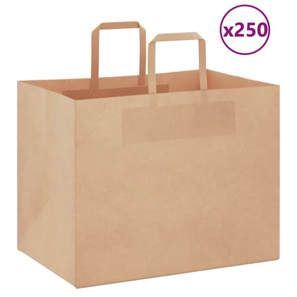 vidaXL Paperikassit 250 kpl kahvoilla ruskea 32x22x24 cm