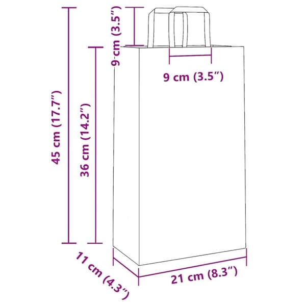 vidaXL Paperikassit 50 kpl kahvoilla musta 21x11x36 cm