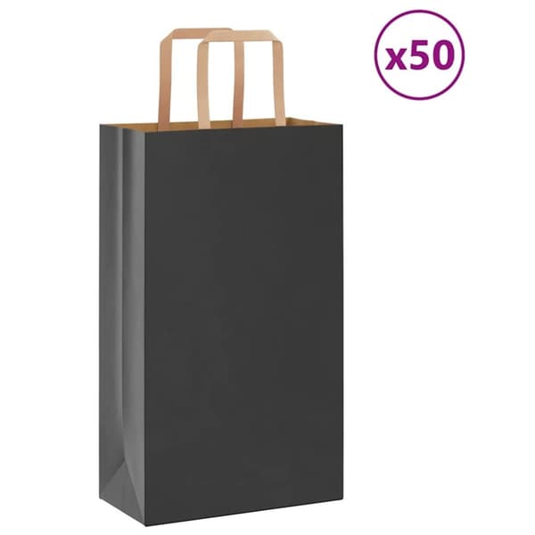 vidaXL Paperikassit 50 kpl kahvoilla musta 21x11x36 cm