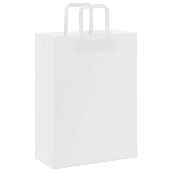 vidaXL kraftpapirposer 250 stk. med håndtag 26x12x35 cm hvid