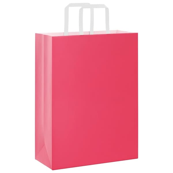 vidaXL kraftpapirposer 50 stk. med håndtag 26x12x35 cm lyserød