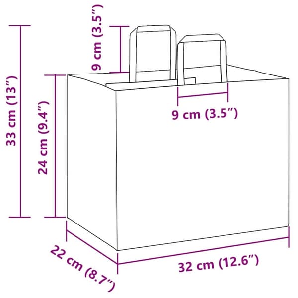 vidaXL Kraftpapperspåsar 250 st med handtag svart 32x22x24 cm