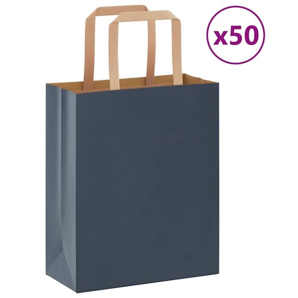 vidaXL kraftpapirposer 50 stk. med håndtag 18x8x22 cm blå