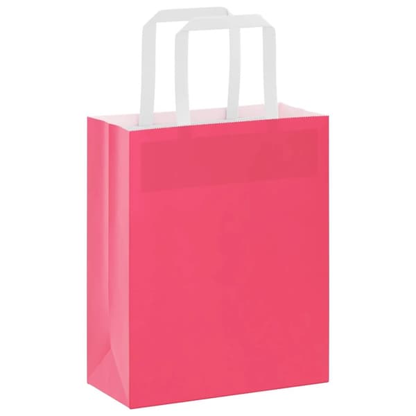 vidaXL kraftpapirposer 250 stk. med håndtag 18x8x22 cm lyserød
