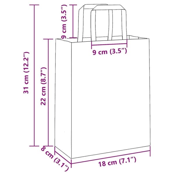 vidaXL kraftpapirposer 250 stk. med håndtag 18x8x22 cm lyserød