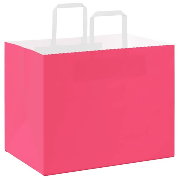vidaXL Paperikassit 250 kpl kahvoilla pinkki 32x22x24 cm