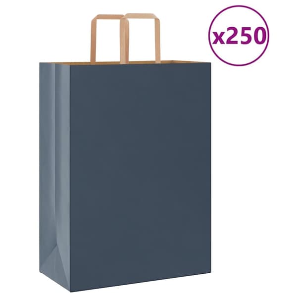 vidaXL Papirposer 250 stk med håndtak blå 32x17x44 cm