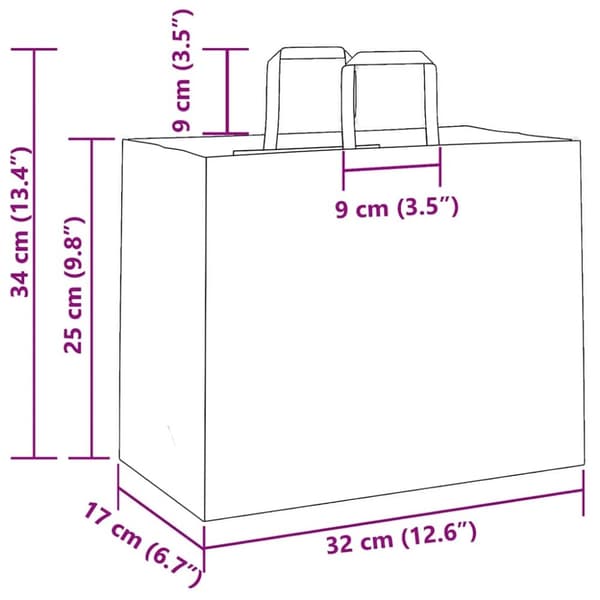vidaXL Kraftpapperspåsar 250 st med handtag blå 32x17x25 cm