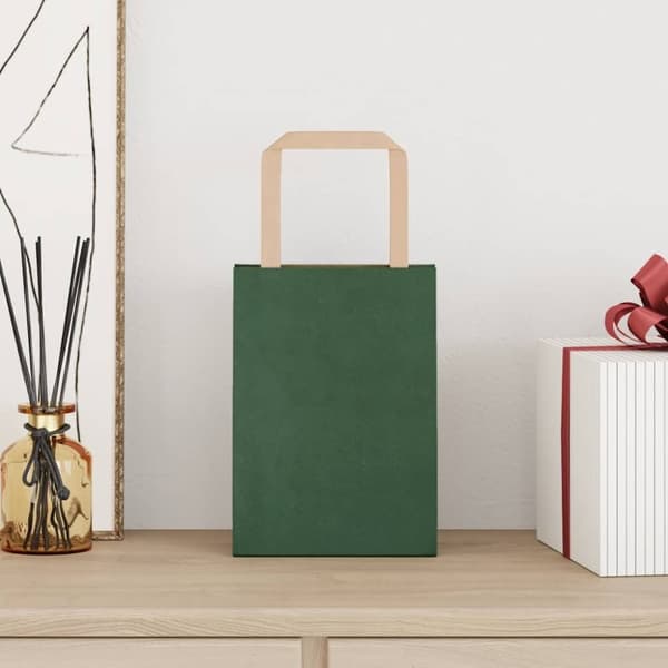 vidaXL Kraftpapperspåsar 50 st med handtag grön 15x8x21 cm