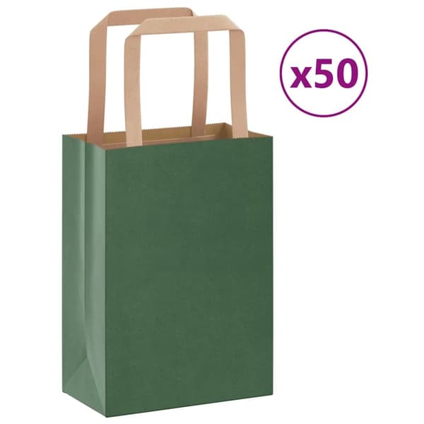 vidaXL Papirposer 50 stk med håndtak grønn 15x8x21 cm