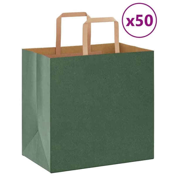 vidaXL Paperikassit 50 kpl kahvoilla vihreä 26x17x25 cm