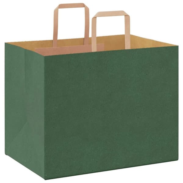 vidaXL Kraftpapperspåsar 250 st med handtag grön 32x22x24 cm