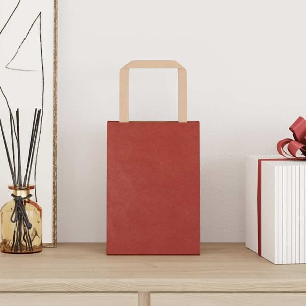 vidaXL Kraftpapperspåsar 250 st med handtag röd 15x8x21 cm