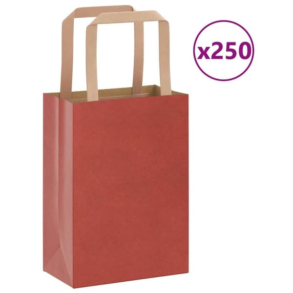 vidaXL Papirposer 250 stk med håndtak rød 15x8x21 cm