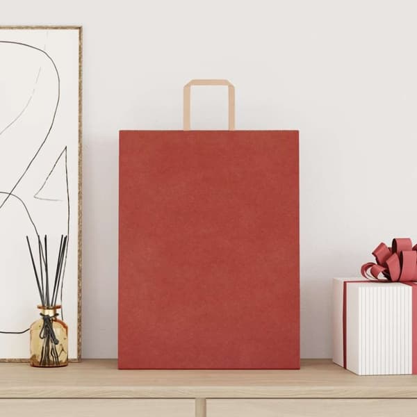 vidaXL Kraftpapperspåsar 50 st med handtag röd 32x12x42 cm